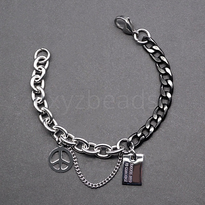 Two Tone Peace Symbol & Quote Charm Bracelets FS-WGFBFF4-01-1