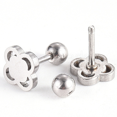 Tarnish Resistant 201 Stainless Steel Flower Barbell Cartilage Earrings EJEW-R147-15-1