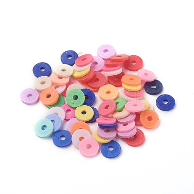 Flat Round Handmade Polymer Clay Beads CLAY-R067-8.0mm-M1-1