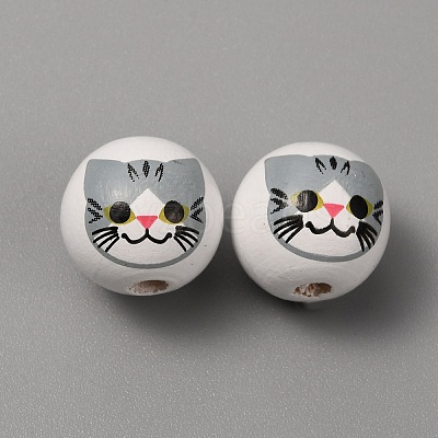 Printed Cat Wood European Beads WOOD-TAC0011-35A-1