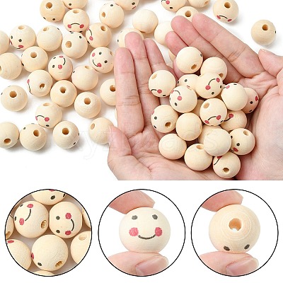 Printed Natural Wood European Beads WOOD-T019-13B-01-1