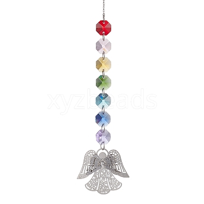 Glass Octagon Beaded Hanging Ornaments HJEW-JM01760-03-1