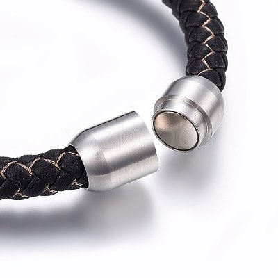 Leather Braided Cord Bracelet with Magnetic Clasp for Men Women BJEW-G603-04C-01-1