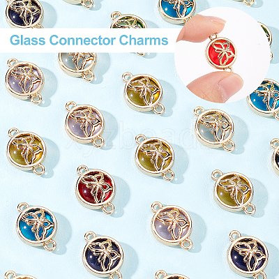 32Pcs 8 Colors Glass Connector Charms GLAA-AR0001-31-1