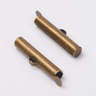 Brass Slide On End Clasp Tubes X-KK-P031-12AB-1