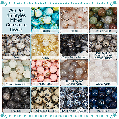 750Pcs 15 Styles Mixed  Gemstone Baeds G-NB0005-42A-1