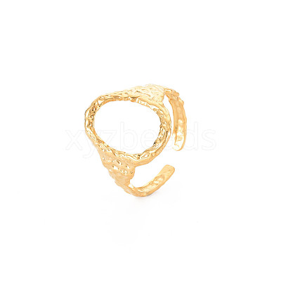 Ion Plating(IP) 304 Stainless Steel Open Oval Wide Cuff Ring for Women X-RJEW-S405-167G-1