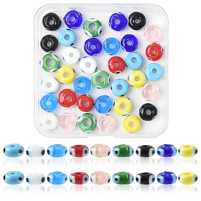 36Pcs 9 Colors Handmade Evil Eye Lampwork Beads LAMP-FS0001-23-1