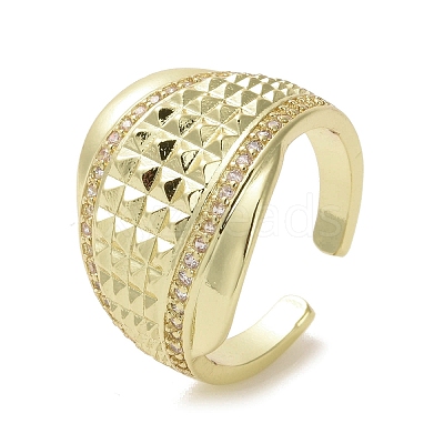 Brass Micro Pave Cubic Zirconia Open Cuff Ring RJEW-K256-50G-1