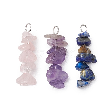 3Pcs Natural Rose Quartz & Amethyst & Lapis Lazuli Chip Beaded Constellation Pendants PALLOY-JF03043-07-1