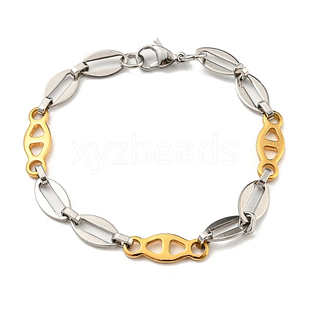 Ion Plating(IP) Two Tone 304 Stainless Steel Oval Link Chain Bracelet BJEW-B078-08GP-1