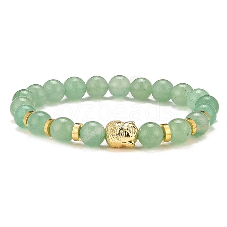 Natural Green Aventurine & Alloy Buddha Head Beaded Strech Bracelets BJEW-JB09420-04-1