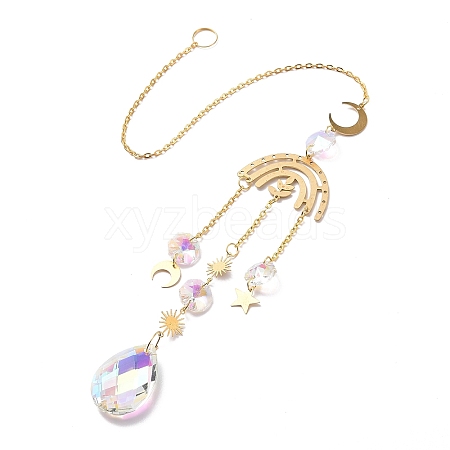 Faceted Glass Sun Catcher Pendant Decorations LS-AJEW-A037-13G-1