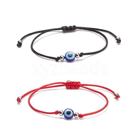 2Pcs 2 Color Resin Evil Eye Braided Bead Bracelets Set BJEW-JB08496-1