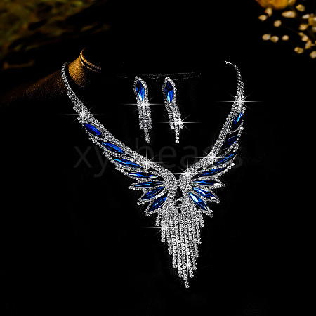 Rhinestone Butterfly Tassel Pendant Necklace & Horse Eye Tassel Stud Earrings Sets for Women WGCD1FC-05-1