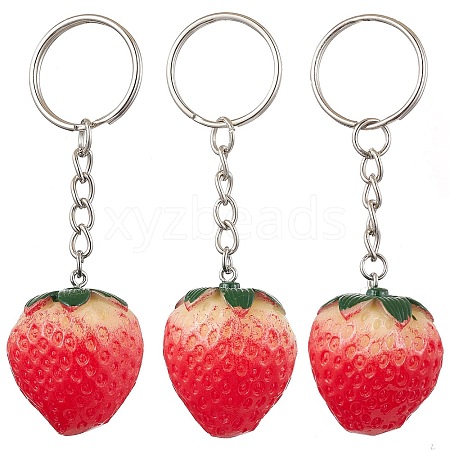 Strawberry Resin Keychain HJEW-JM02314-1