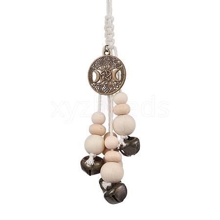 Iron Bell & Wood Beads Pendant Decorations HJEW-JM02505-02-1