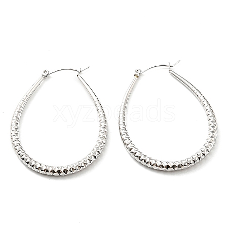 Non-Tarnish 304 Stainless Steel Textured Teardrop Hoop Earrings EJEW-B023-19P-1