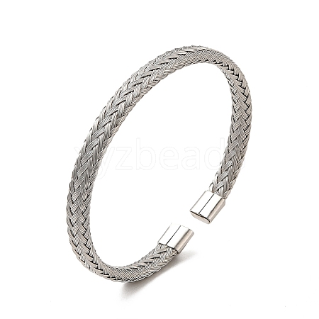 Non-Tarnish 304 Stainless Steel Flat Mesh Chain Shape Open Cuff Bangle for Women BJEW-C033-08P-1