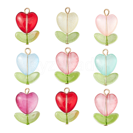 50Pcs Spray Painted Glass Pendants PALLOY-CJ0002-72-1