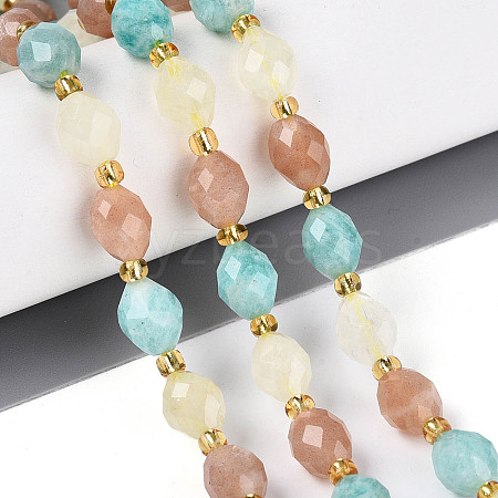 Natural Lemon Quartz & Flower Amazonite & Sunstone Beads Strands G-N358-04A-08-1