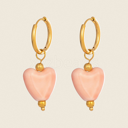 304 Stainless Steel with Handmade Procelain Hoop Dangle Earrings for Women CE4486-1