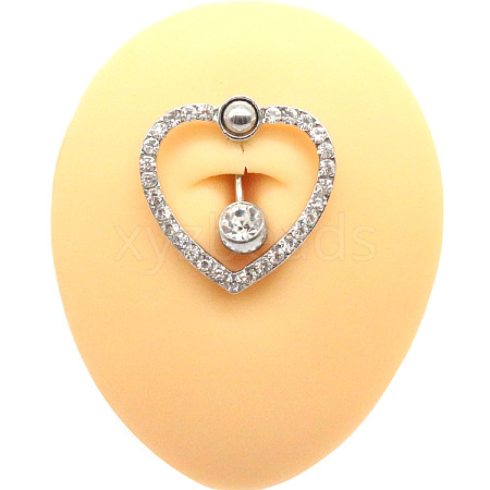 316L Surgical Stainless Steel Micro Pave Clear Cubic Zirconia Curved Barbell Belly Rings WG1E0EA-15-1