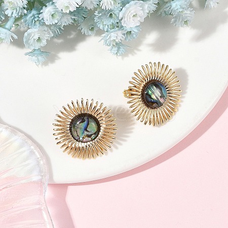 Paua Shell & Brass Stud Earrings for Women EJEW-JE07473-01-1