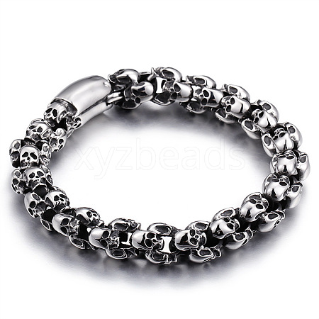 Titanium Steel Skull Link Chain Bracelet for Men WG51201-07-1