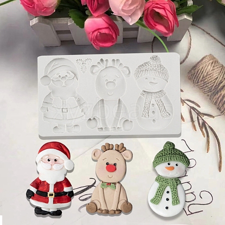 DIY Christmas Snowman & Santa Claus & Deer Fondant Food Grade Silicone Molds X-XMAS-PW0001-024-1