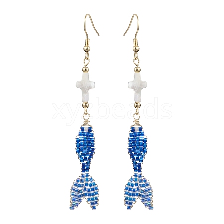 Glass & Shell Dangle Earrings EJEW-MZ00160-02-1