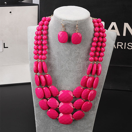 Bohemian Style Acrylic Faceted Rectangle Beaded Multilayer Necklaces & Dangle Earrings Sets WG4F927-07-1