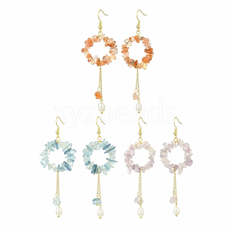 3 Pairs 3 Styles Natural Mixed Stone & Brass Dangle Earrings EJEW-TA00552-1