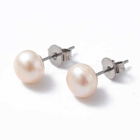 Natural Pearl Ear Studs EJEW-P223-01E-P02-1