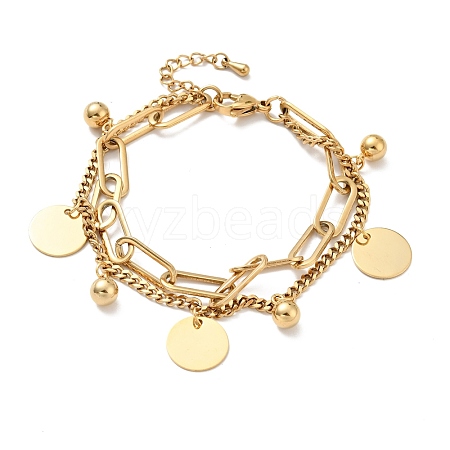 Flat Round and Round Ball Charm Multi-strand Bracelet BJEW-G639-16G-1