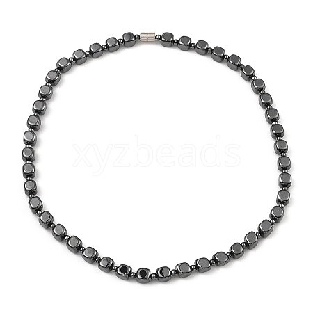 Cube Synthetic Non-Magnetic Hematite Beaded Necklaces for Women Men NJEW-E097-04-1