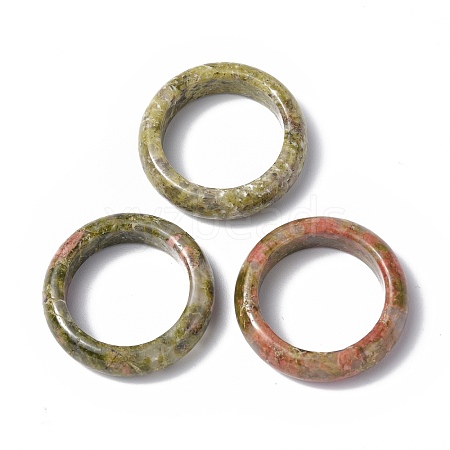 Natural Unakite Plain Band Ring RJEW-P044-01B-05-1