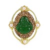 Oval with Buddha Brass Glass Finger Rings RJEW-P128-01G-1