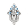 Brass Micro Pave Cleear Cubic Zirconia Evil Eye Hamsa Hand Connector Charms KK-C086-15B-P02-1