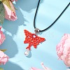 3Pcs 3 Colors Glass Seed Beads Beaded Butterfly Pendant Necklaces NJEW-MZ00083-4