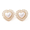 Rack Plating Heart Brass Micro Pave Clear Cubic Zirconia Stud Earring for Women EJEW-G394-38G-2