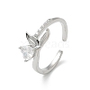 Fishtail with Heart Clear Cubic Zirconia Cuff Rings RJEW-G337-04P-4