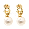 Round Brass Micro Pave Cubic Zirconia & ABS Plastic Pearl Dangle Stud Earrings EJEW-C126-06G-4