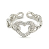 Heart Brass Micro Pave Clear Cubic Zirconia Hollow Open Cuff Rings for Women RJEW-M016-04P-3