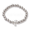 8mm Round 304 Stainless Steel Beaded Stretch Bracelets BJEW-JB10574-1