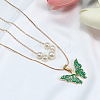 Alloy Enamel & Round Imitation Pearl Double Layered Butterfly Pendant Necklaces for Women WG304A4-02-1