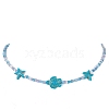 Synthetic Turquoise Starfish & Turtle & Seed Beaded Necklace for Women NJEW-JN04482-01-2