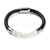 Natural White Moonstone Round Bead Braided Leather Cord Bracelets for Men Women BJEW-A009-11P-05-1