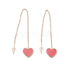 Long Chain with Enamel Heart Dangle Stud Earrings EJEW-A067-01G-B-1