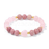 Heart & Round Natural Rhodonite Bead Stretch Bracelets MK5607-3-1